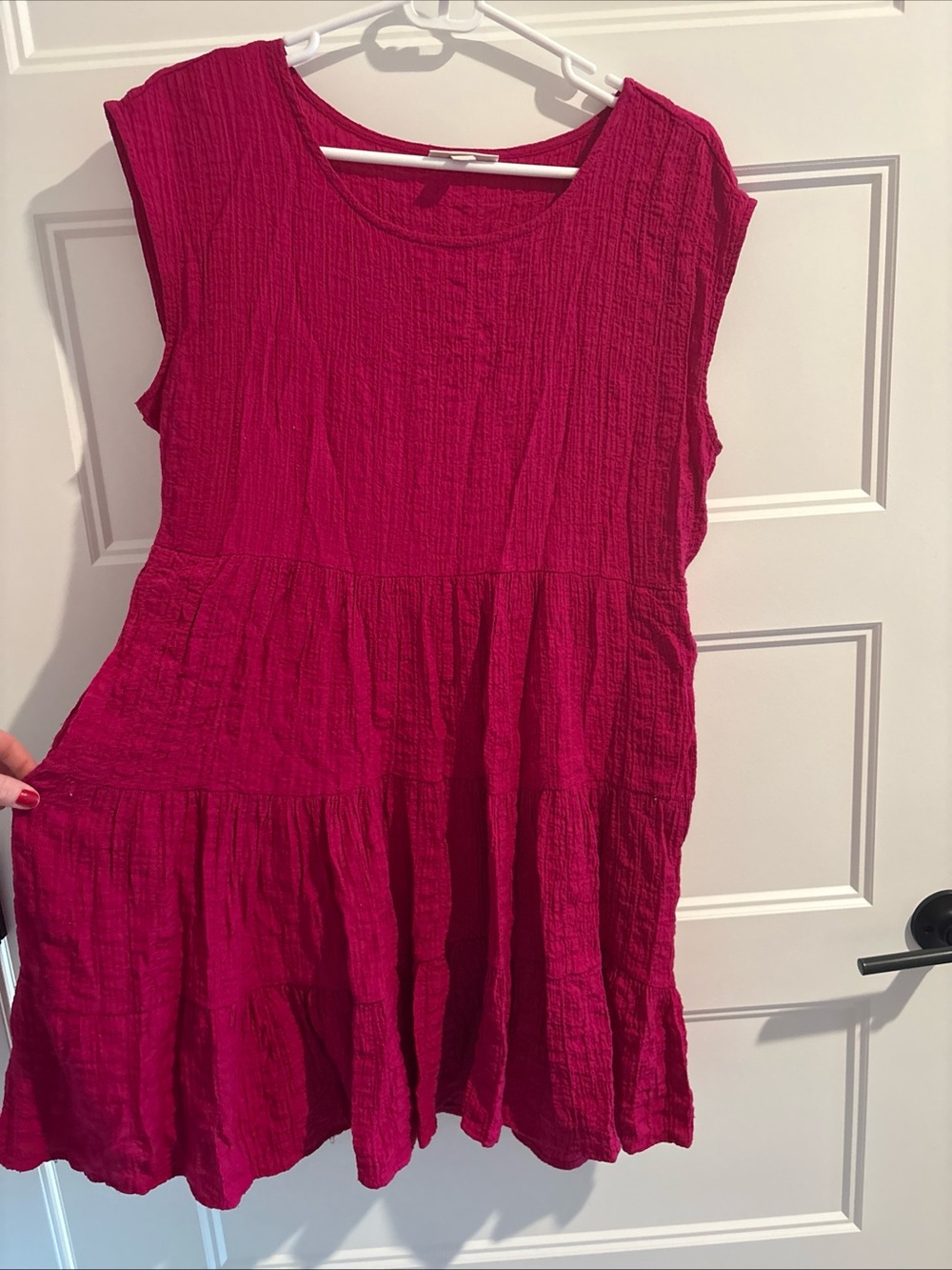 Knox Rose Magenta Pink Crinkled Gauze Tiered Sleeveless Mini Dress Womens Small